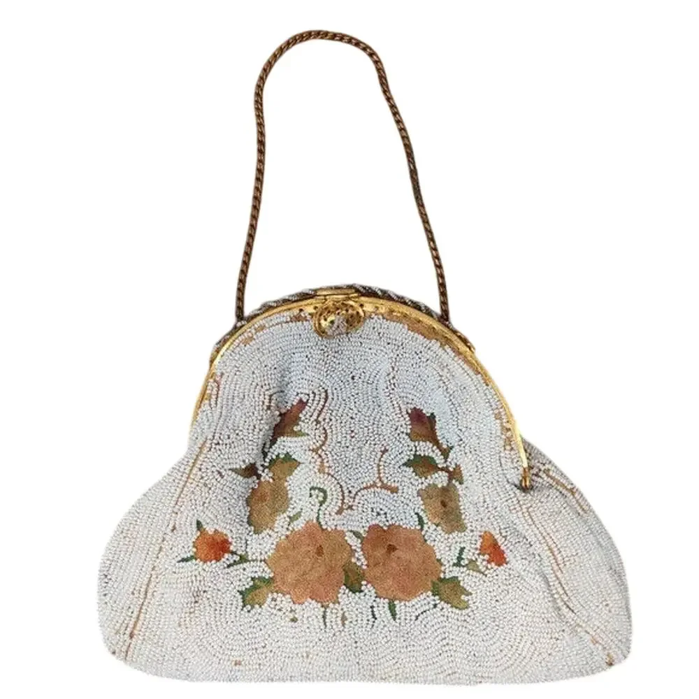 Vintage 1950s Dormar Beaded Floral Handmade Evening Clutch